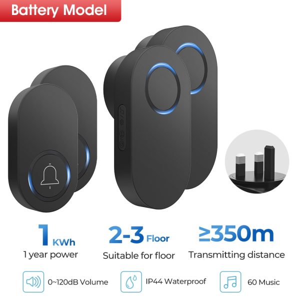 Waterproof Wireless Smart Door Bell Electric Security Alarm LED Light - 2 button 2 receiver