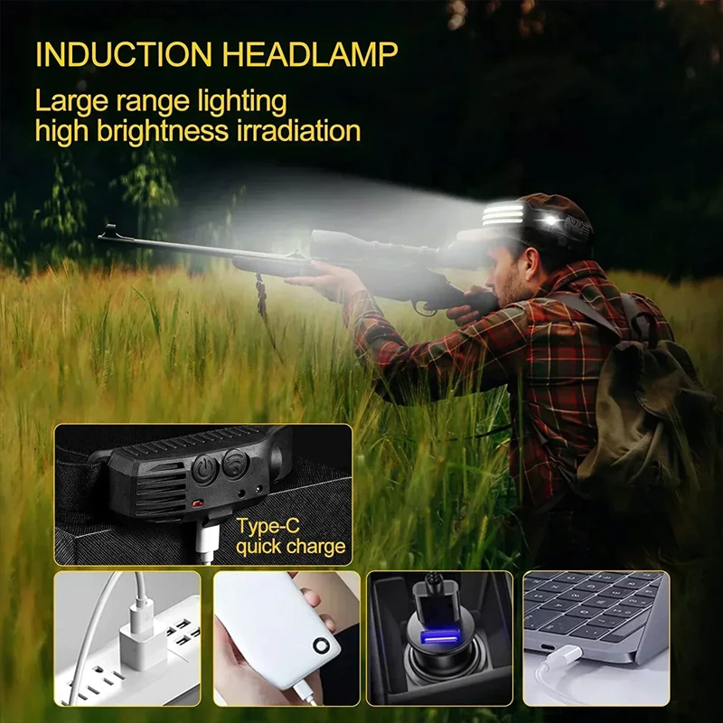 Multifunction Headlamp LED Sensor Headlight Flexible Flashlight Rechargeable Outdoor Waterproof - 1 White Light - Image 9