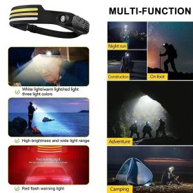 Multifunction Headlamp LED Sensor Headlight Flexible Flashlight Rechargeable Outdoor Waterproof - 1 White Light - Image 6