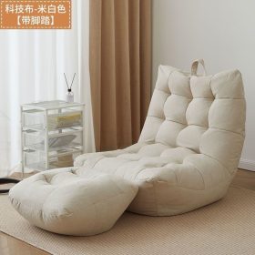 L-Shape Bean Bag Chair Sofa Full Set Filling Durable Soft - Beige + Pedal