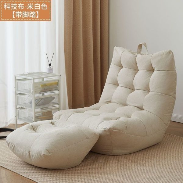 L-Shape Bean Bag Chair Sofa Full Set Filling Durable Soft - Beige + Pedal