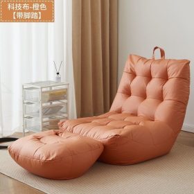 L-Shape Bean Bag Chair Sofa Full Set Filling Durable Soft - Orange + Pedal
