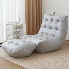 L-Shape Bean Bag Chair Sofa Full Set Filling Durable Soft - Light Grey + Pedal