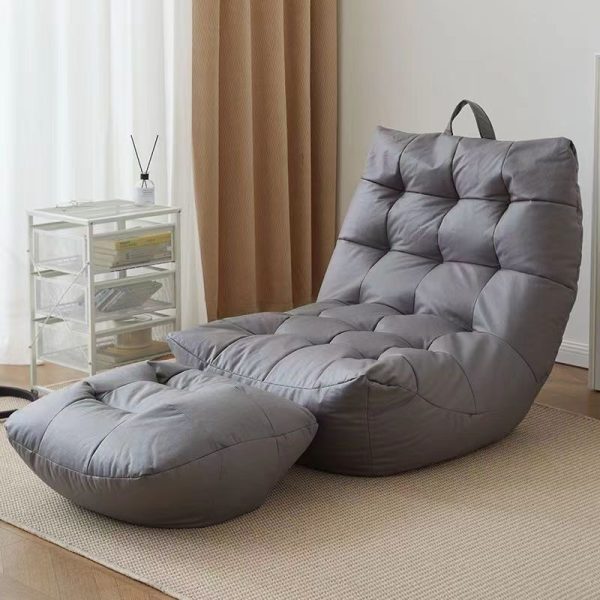 L-Shape Bean Bag Chair Sofa Full Set Filling Durable Soft - Dark Grey + Pedal