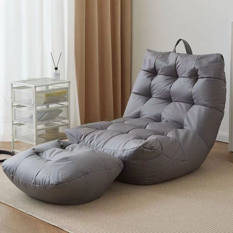 L-Shape Bean Bag Chair Sofa Full Set Filling Durable Soft - Dark Grey + Pedal - Image 1
