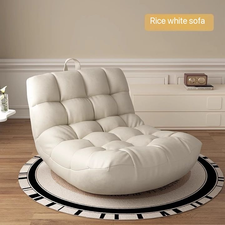 L-Shape Bean Bag Chair Sofa Full Set Filling Durable Soft - Beige - Image 1