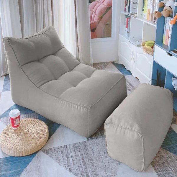 L-Shape Bean Bag Chair Sofa Full Set Filling Durable Soft - Light Grey + Pedal (Fabric) (Copy)