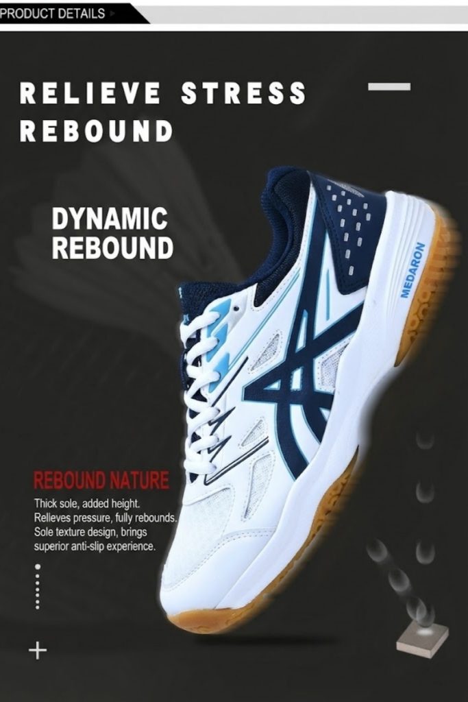Breathable Badminton Shoes Anti Slip Rebound Sneakers Hard-Wearing Tennis Volleyball For Men Women - Blue