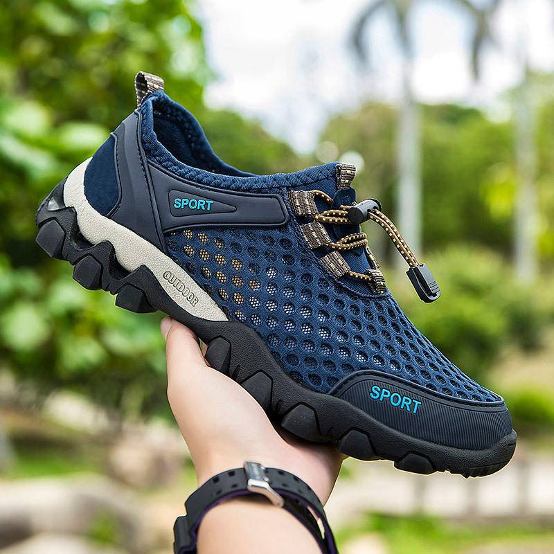 Men's shoes breathable casual mesh hollow mesh outdoor hiking sports running shoes - light coffee - Image 5