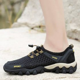 Men's shoes breathable casual mesh hollow mesh outdoor hiking sports running shoes - light coffee - Image 7