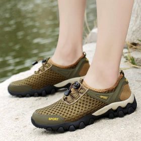 Men's shoes breathable casual mesh hollow mesh outdoor hiking sports running shoes - light coffee - Image 6