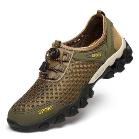 Men's shoes breathable casual mesh hollow mesh outdoor hiking sports running shoes - light coffee