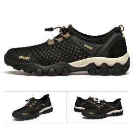 Men's shoes breathable casual mesh hollow mesh outdoor hiking sports running shoes - light coffee - Image 2