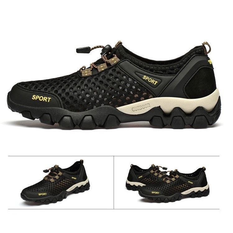 Men's shoes breathable casual mesh hollow mesh outdoor hiking sports running shoes - light coffee - Image 2