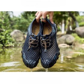 Men's shoes breathable casual mesh hollow mesh outdoor hiking sports running shoes - light coffee - Image 4