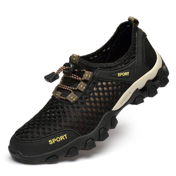 Men's shoes breathable casual mesh hollow mesh outdoor hiking sports running shoes - black