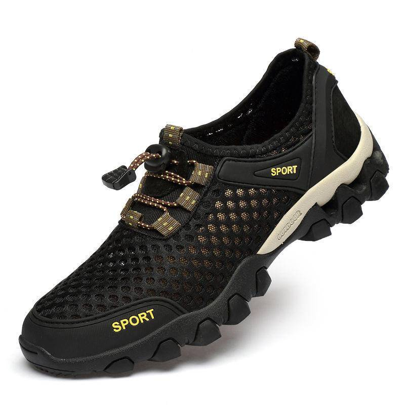 Men's shoes breathable casual mesh hollow mesh outdoor hiking sports running shoes - black - Image 1