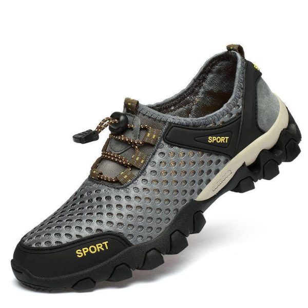 Men's shoes breathable casual mesh hollow mesh outdoor hiking sports running shoes - grey