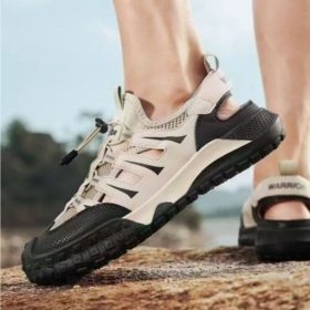 Men Mesh Hiking Shoes Breathable Anti-Slip Outdoor Running Shoes Lightweight Walking Sneakers - H102 Black - Image 3