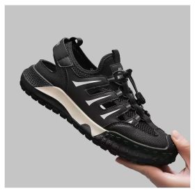 Men Mesh Hiking Shoes Breathable Anti-Slip Outdoor Running Shoes Lightweight Walking Sneakers - H102 Black