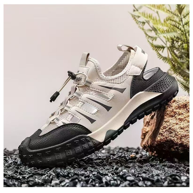 Men Mesh Hiking Shoes Breathable Anti-Slip Outdoor Running Shoes Lightweight Walking Sneakers - H102 Beige - Image 1