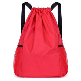 Outdoor Diamond Lattice Oxford Backpack Bag Hiking Biking Camping Travel Large Capacity Drawstring Bag Sports Tuition - Red