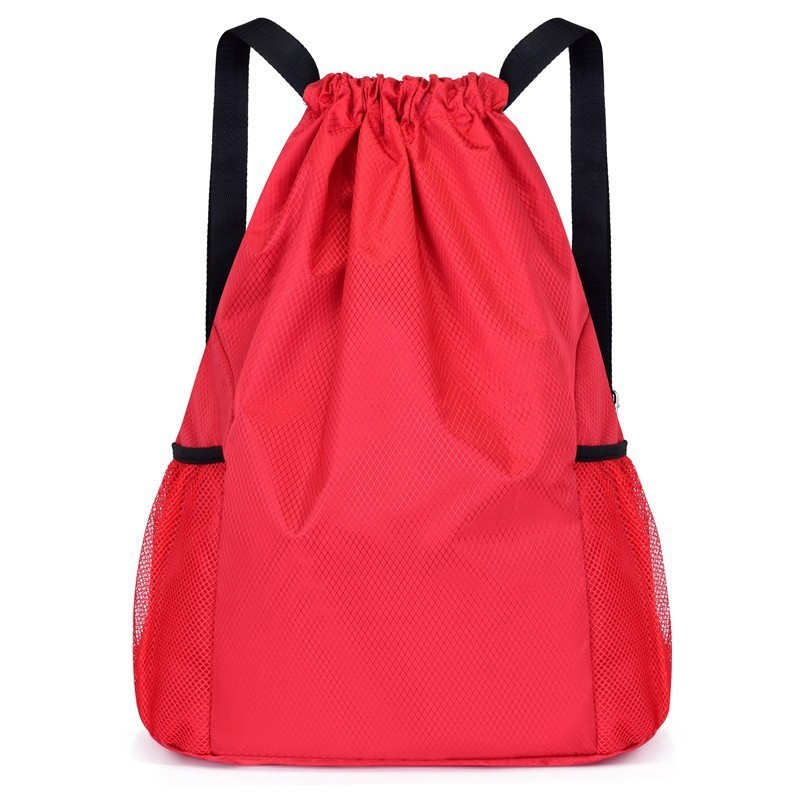 Outdoor Diamond Lattice Oxford Backpack Bag Hiking Biking Camping Travel Large Capacity Drawstring Bag Sports Tuition - Red - Image 1