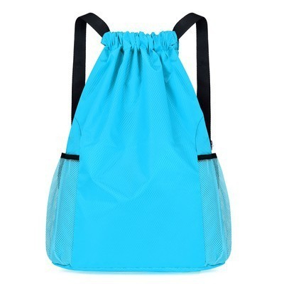 Outdoor Diamond Lattice Oxford Backpack Bag Hiking Biking Camping Travel Large Capacity Drawstring Bag Sports Tuition - Sky Blue