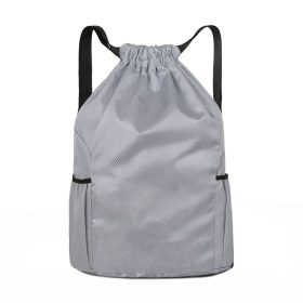 Outdoor Diamond Lattice Oxford Backpack Bag Hiking Biking Camping Travel Large Capacity Drawstring Bag Sports Tuition - Grey