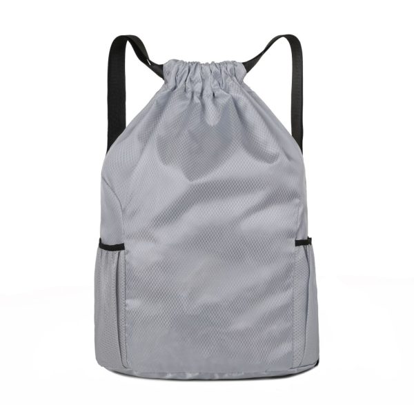Outdoor Diamond Lattice Oxford Backpack Bag Hiking Biking Camping Travel Large Capacity Drawstring Bag Sports Tuition - Grey