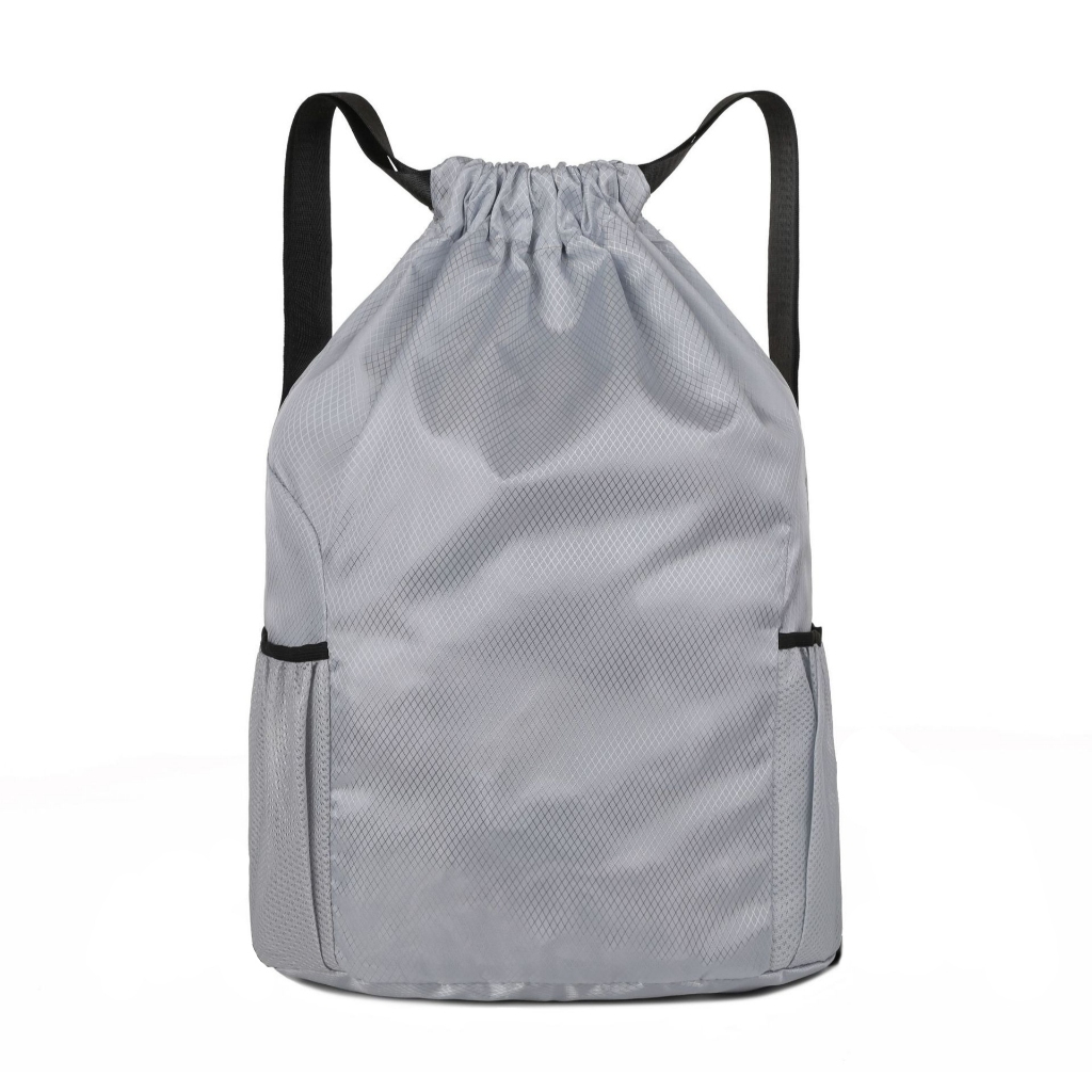Outdoor Diamond Lattice Oxford Backpack Bag Hiking Biking Camping Travel Large Capacity Drawstring Bag Sports Tuition - Grey - Image 1