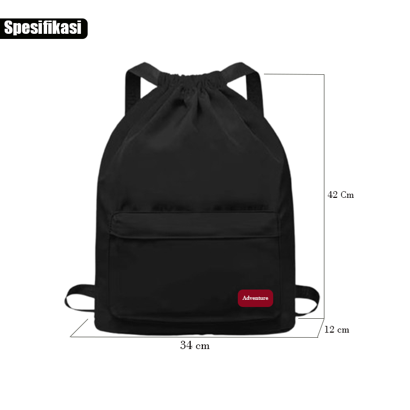 Drawstring string bag / multifunctional / multipurpose backpack - Black - Image 3