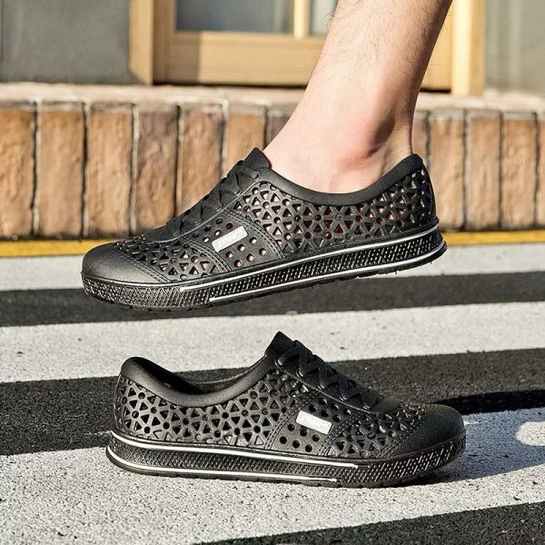 Rubber Slip-On Shoes With Heel Cover With Ventilation Holes Foot Support - Black