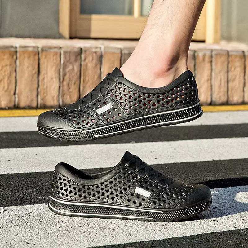 Rubber Slip-On Shoes With Heel Cover With Ventilation Holes Foot Support - Black - Image 3