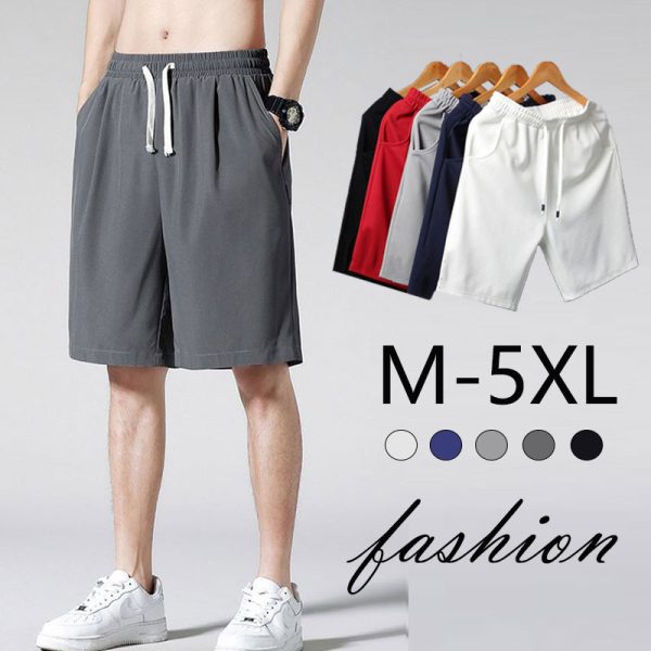 Men Casual Shorts Drawstring Gym Home Comfortable Short Pants - White