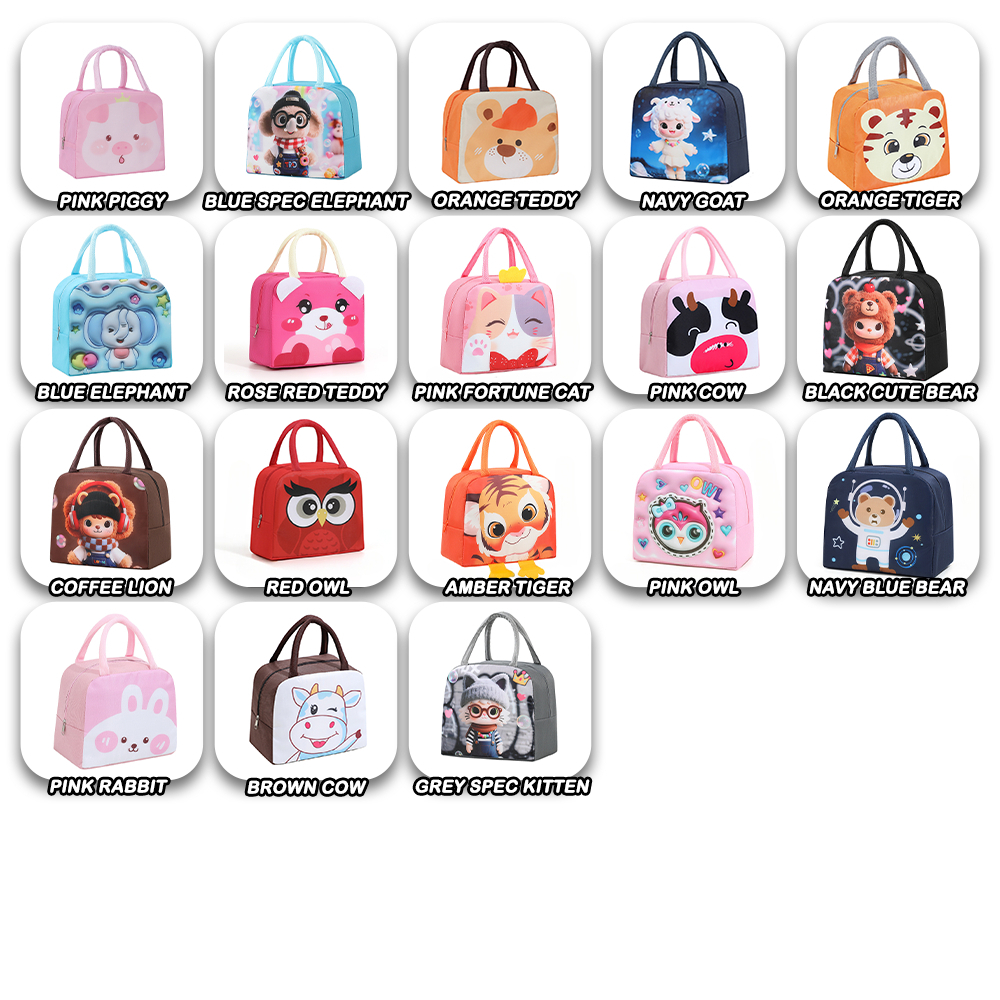 Cartoon Lunch Bag Portable Cooler Bag / Food Container Bag / Storage Bag for Kids & Students - Grey - Image 4