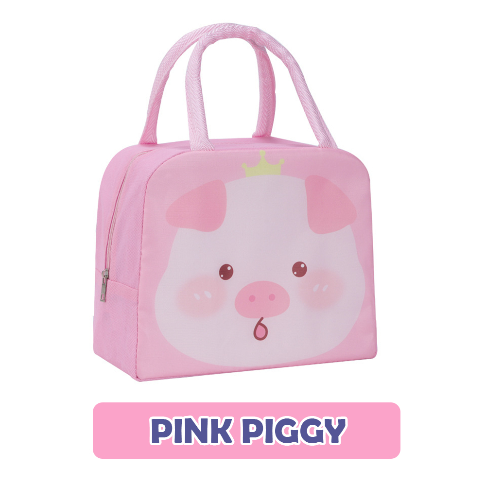 Cartoon Lunch Bag Portable Cooler Bag / Food Container Bag / Storage Bag for Kids & Students - Pink Piggy - Image 1