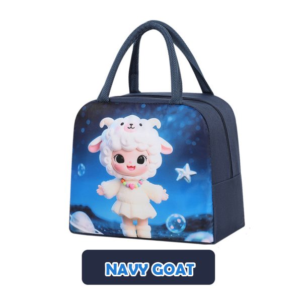 Cartoon Lunch Bag Portable Cooler Bag / Food Container Bag / Storage Bag for Kids & Students - Navy Goat