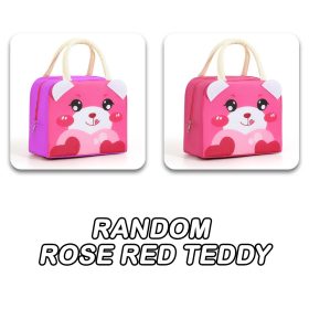 Cartoon Lunch Bag Portable Cooler Bag / Food Container Bag / Storage Bag for Kids & Students - Rose Red Teddy - Image 1