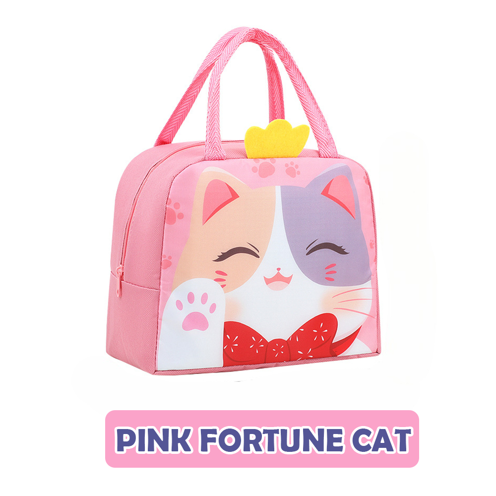 Cartoon Lunch Bag Portable Cooler Bag / Food Container Bag / Storage Bag for Kids & Students - Pink Fortune Cat - Image 1