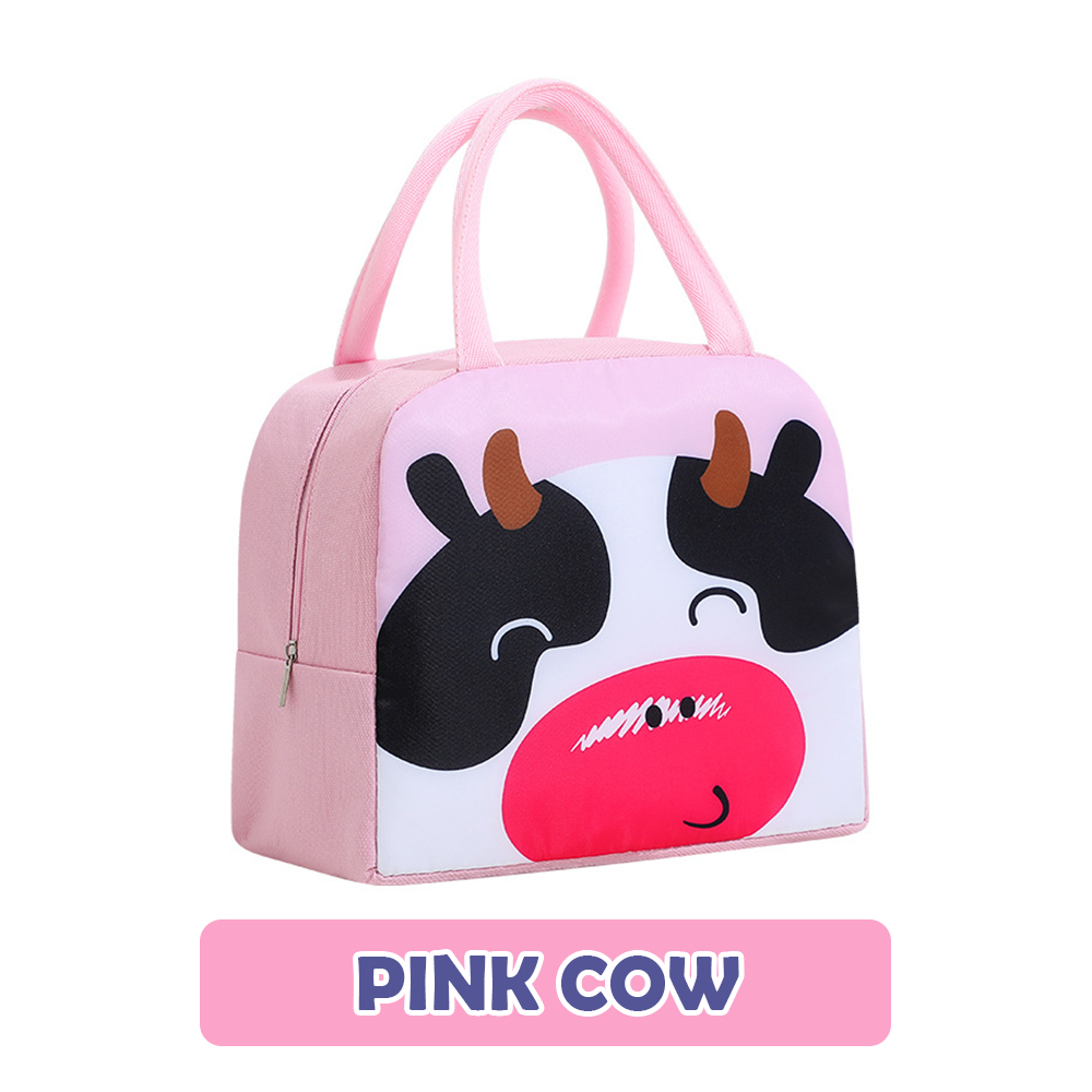 Cartoon Lunch Bag Portable Cooler Bag / Food Container Bag / Storage Bag for Kids & Students - Pink Cow - Image 1