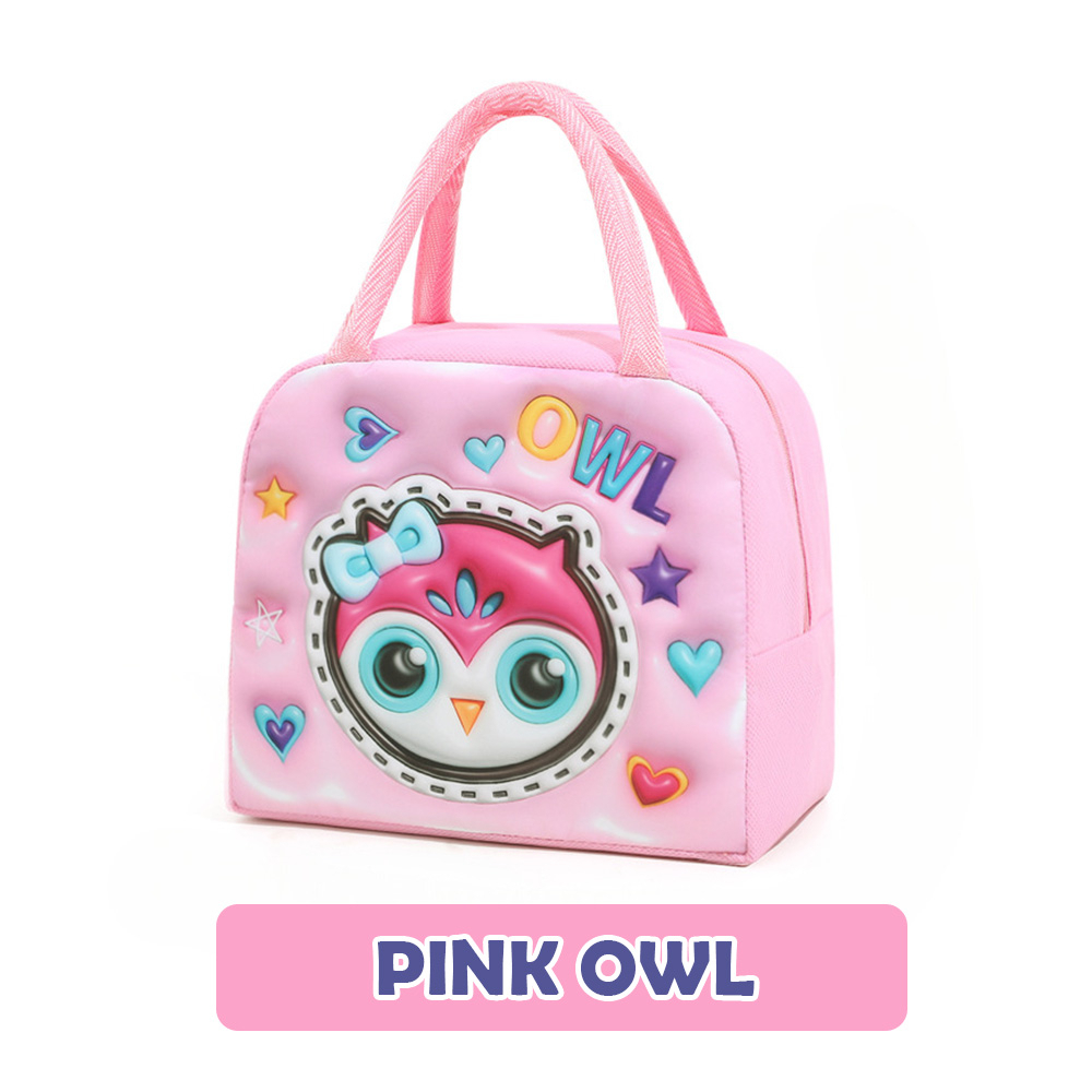 Cartoon Lunch Bag Portable Cooler Bag / Food Container Bag / Storage Bag for Kids & Students - Pink Owl - Image 1