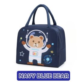 Cartoon Lunch Bag Portable Cooler Bag / Food Container Bag / Storage Bag for Kids & Students - Navy Blue Bear - Image 1