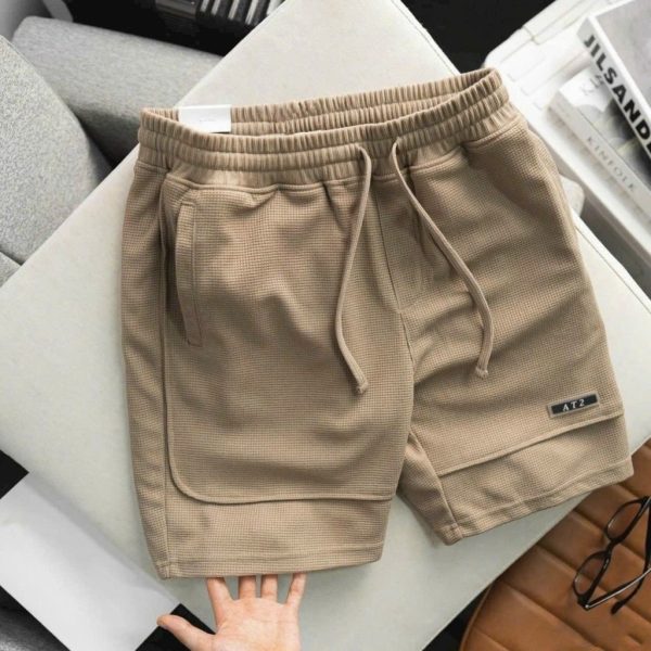Men's soft stretch honeycomb Cotton fabric Short Pant - Brown