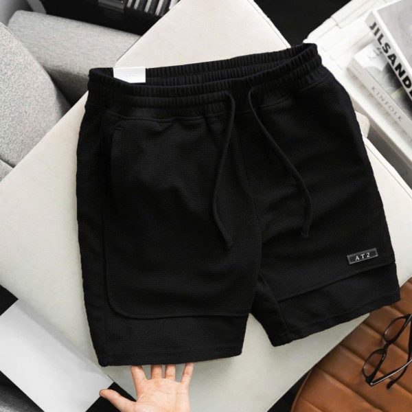 Men's soft stretch honeycomb Cotton fabric Short Pant - Black