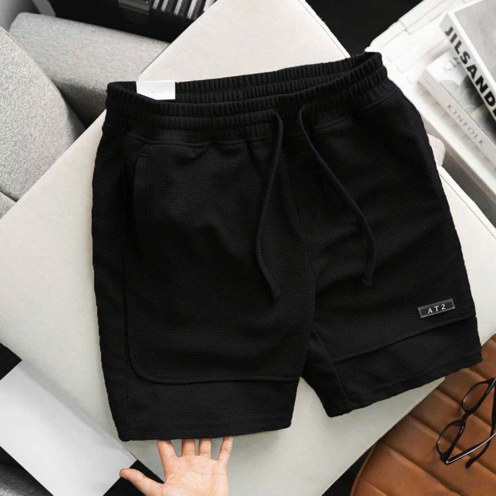 Men's soft stretch honeycomb Cotton fabric Short Pant - Black - Image 1