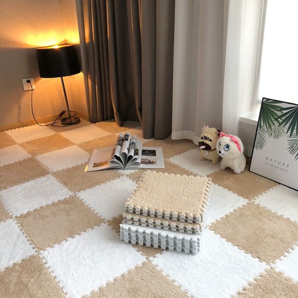 30cm Spliced Velvet Mat Suede Carpet Puzzle Foam Full House Floor Mats Crawling Mat - White