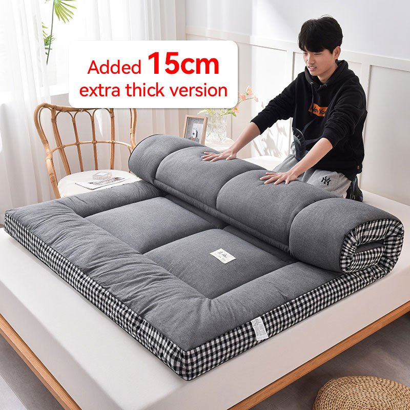 Mattress Topper Thicker Mattress Tatami Single/Queen/King Foldable (15mm thickness) - Grey