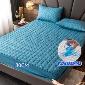 Waterproof Mattress Protector Cover Fitted Bedsheet Set Queen/King /Single/Super Single - Dark Blue - Image 1