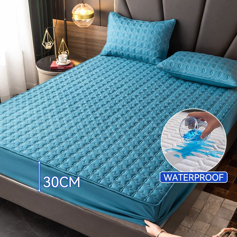 Waterproof Mattress Protector Cover Fitted Bedsheet Set Queen/King /Single/Super Single - Dark Blue